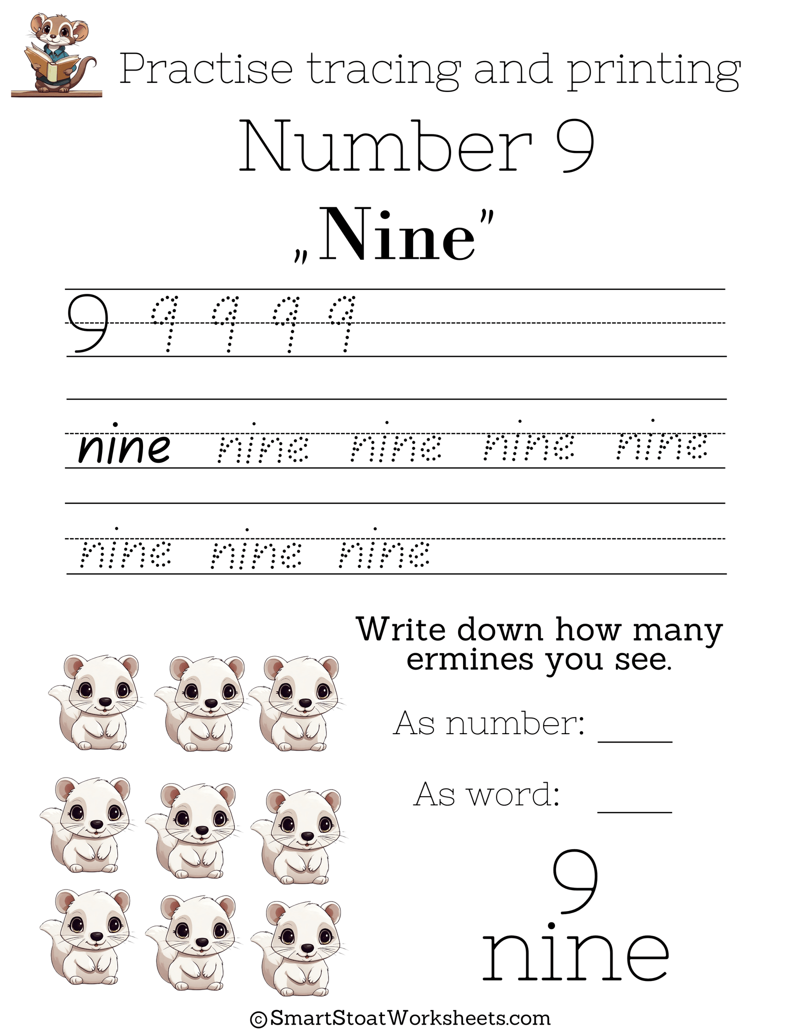 free worksheet number 9 nine for preschool and kindergarten kids