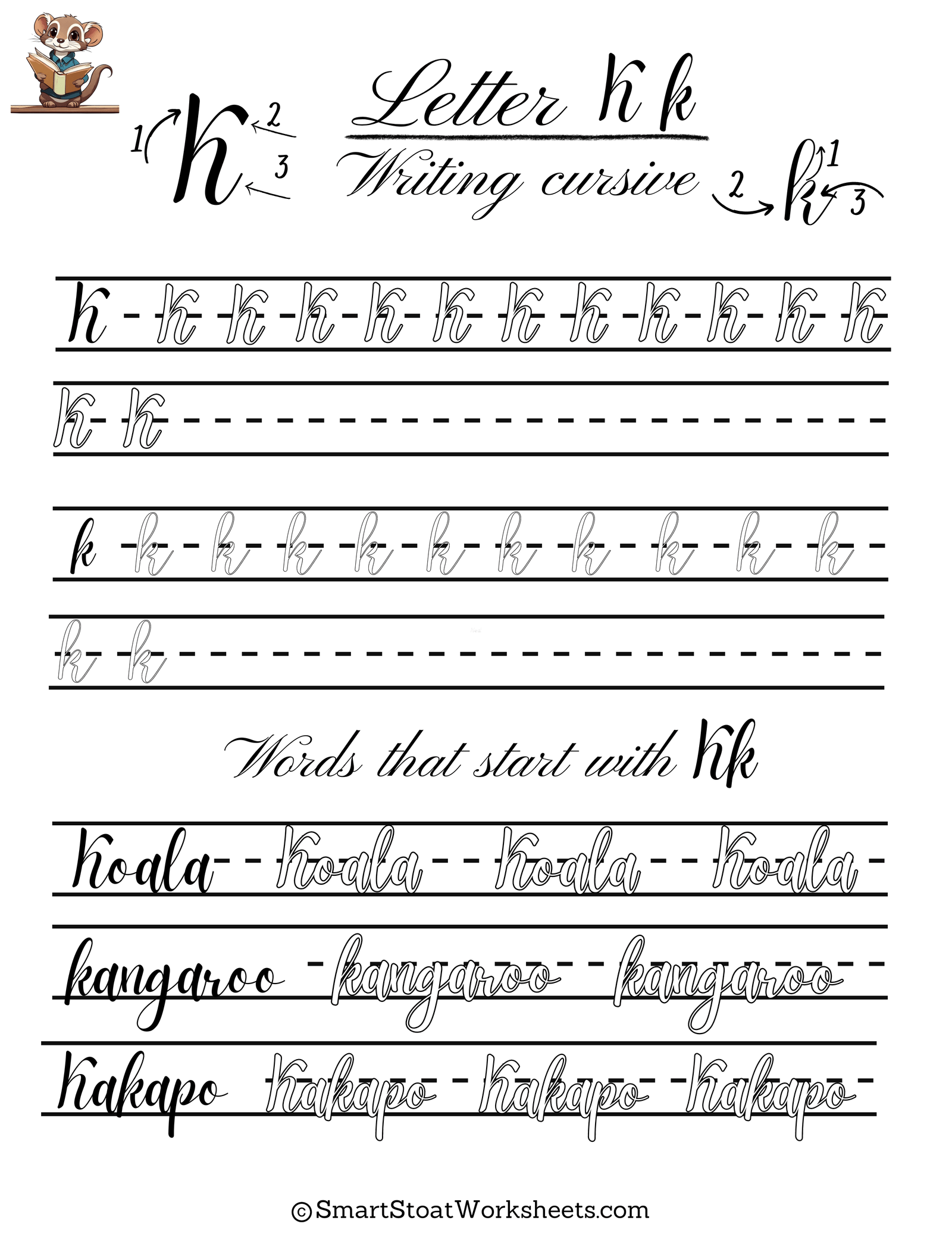 Letter K Cursive Handwriting