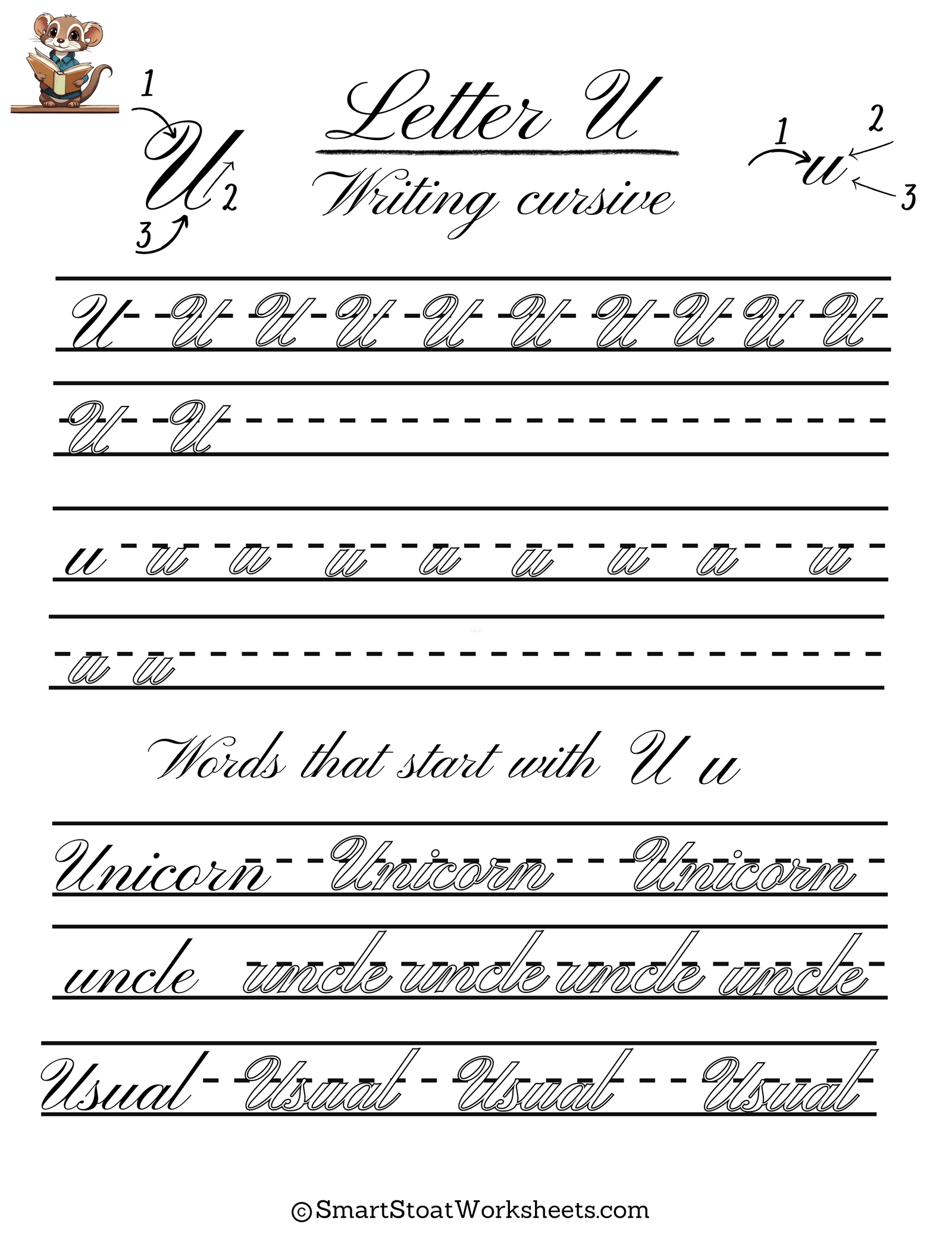 Letter U Cursive Handwriting