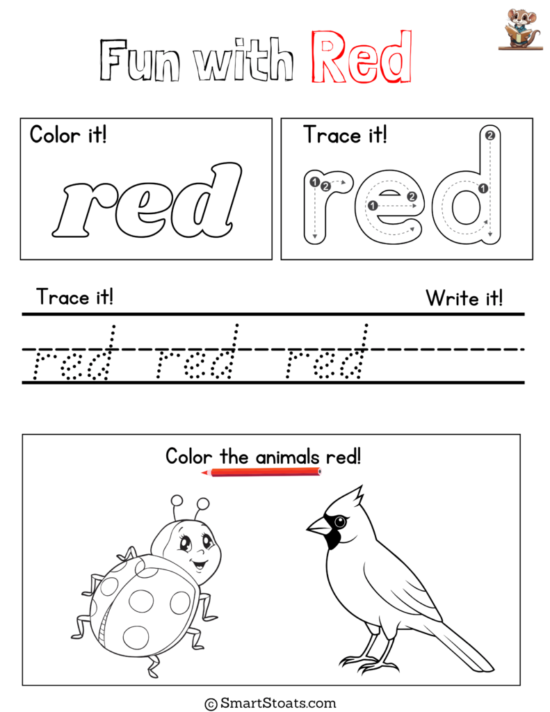 Download free colors worksheets for kindergarten as a PDF – featuring color activities to help children learn colors and practice writing.