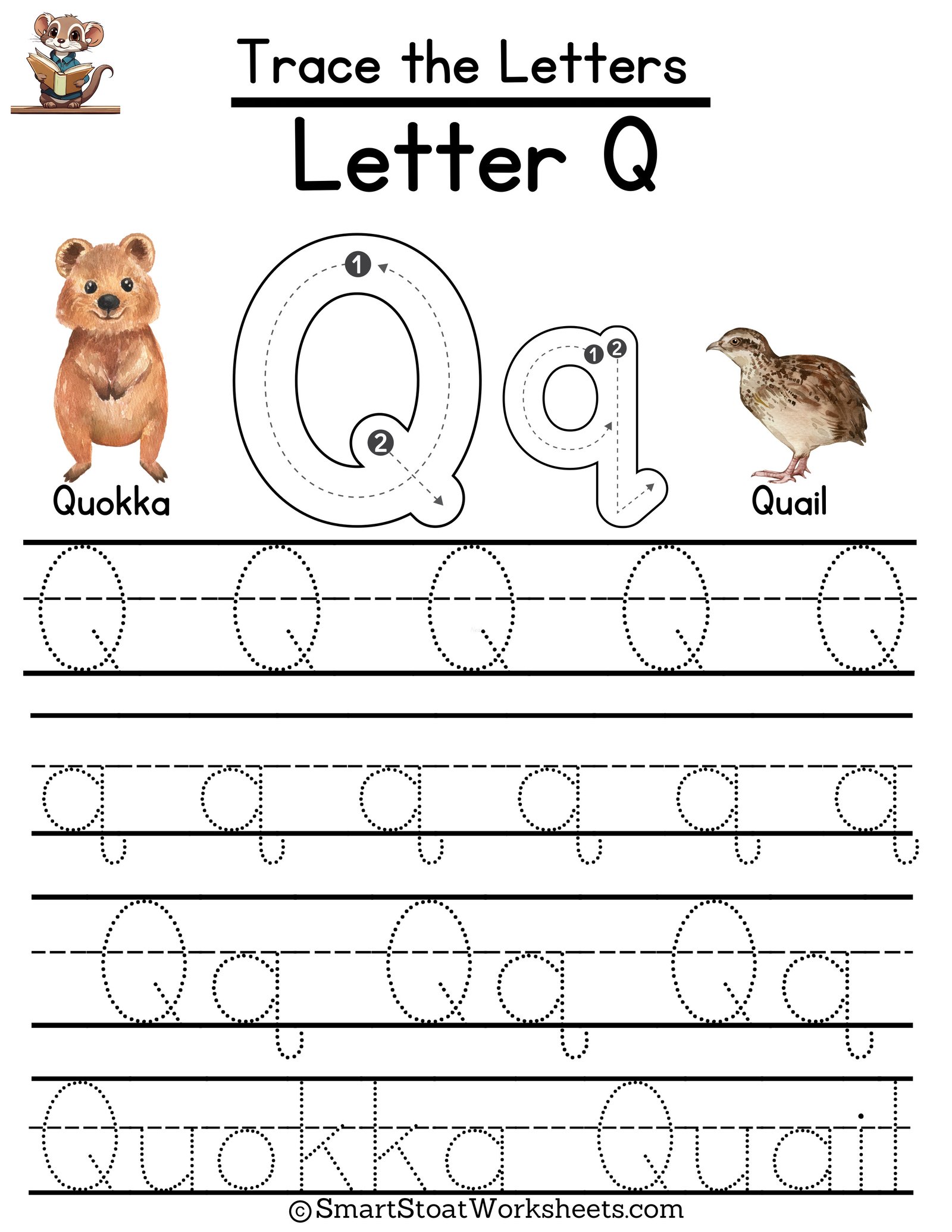 letter q tracing worksheet for kindergarten