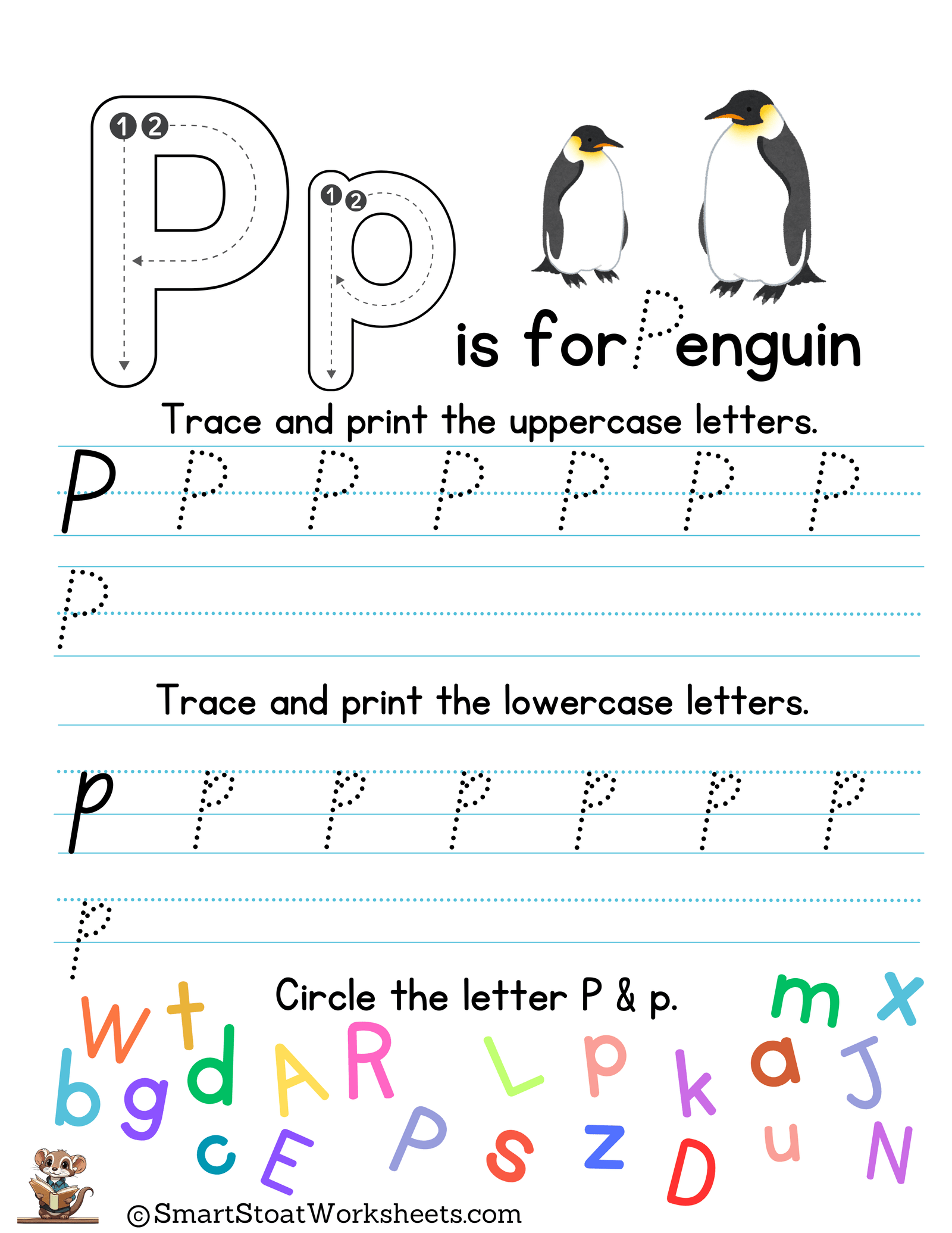 letter p writing and printing practice sheets