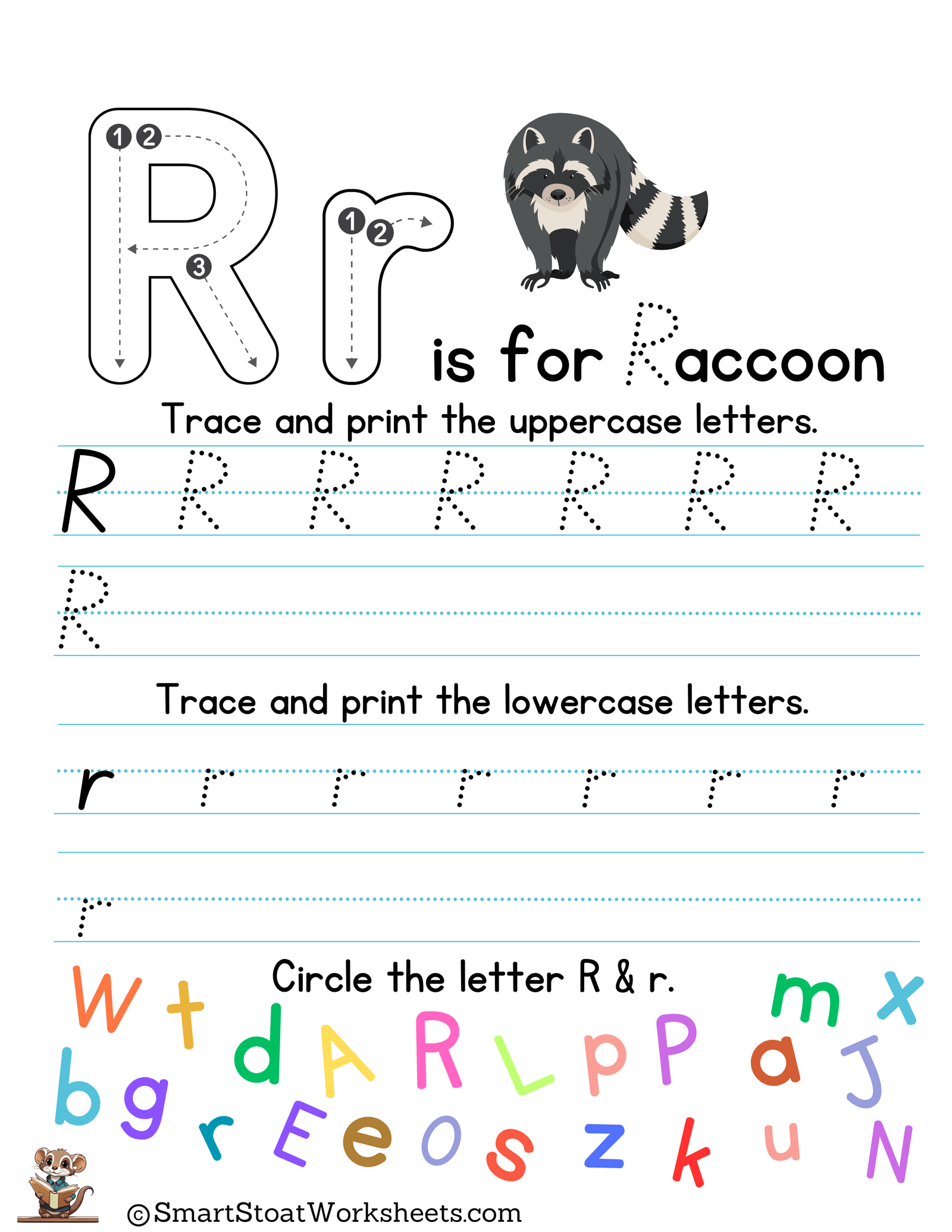 letter r writing and printing practice sheets