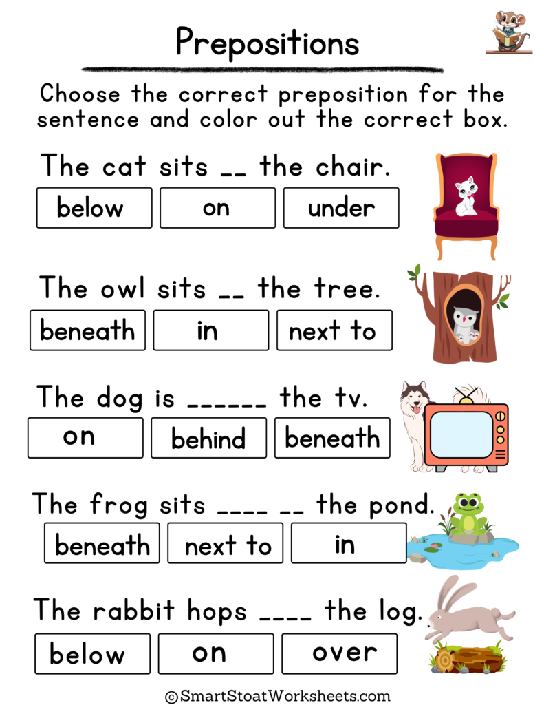 Prepositions Worksheet for Kindergarten