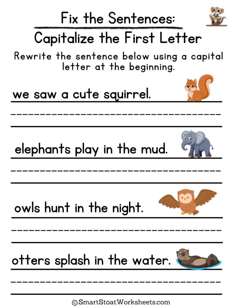 Capitalization Worksheets for Kindergarten Kids