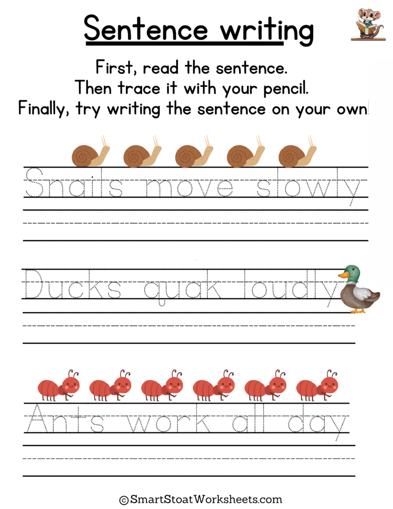 Free Writing Sentences Worksheet for Kindergarten