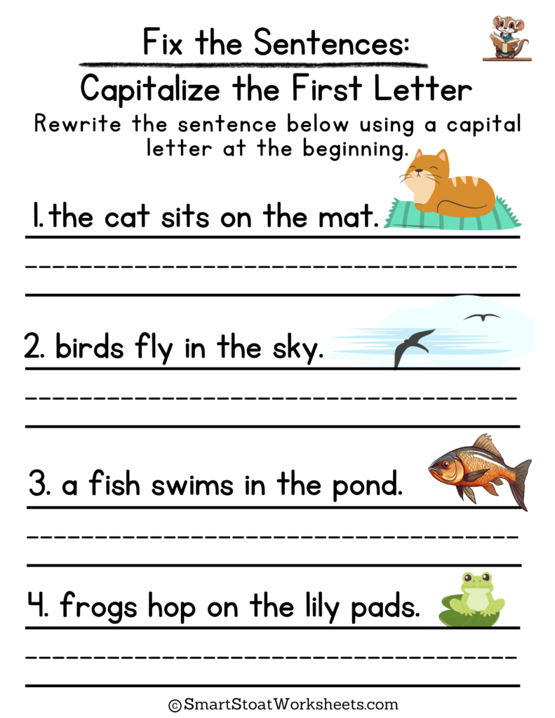 Practice Capitalization Worksheets for Kindergarten kids