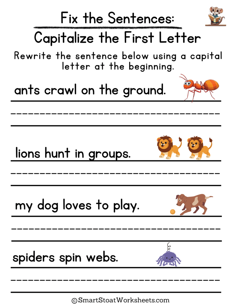 Practice Capitalization Worksheets for prek kids