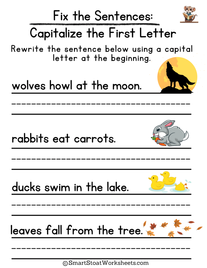 Practice Capitalization Worksheets for preschool