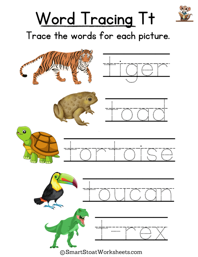 Tracing Words Worksheet for Kindergarten preschool, and nursery. Words with W