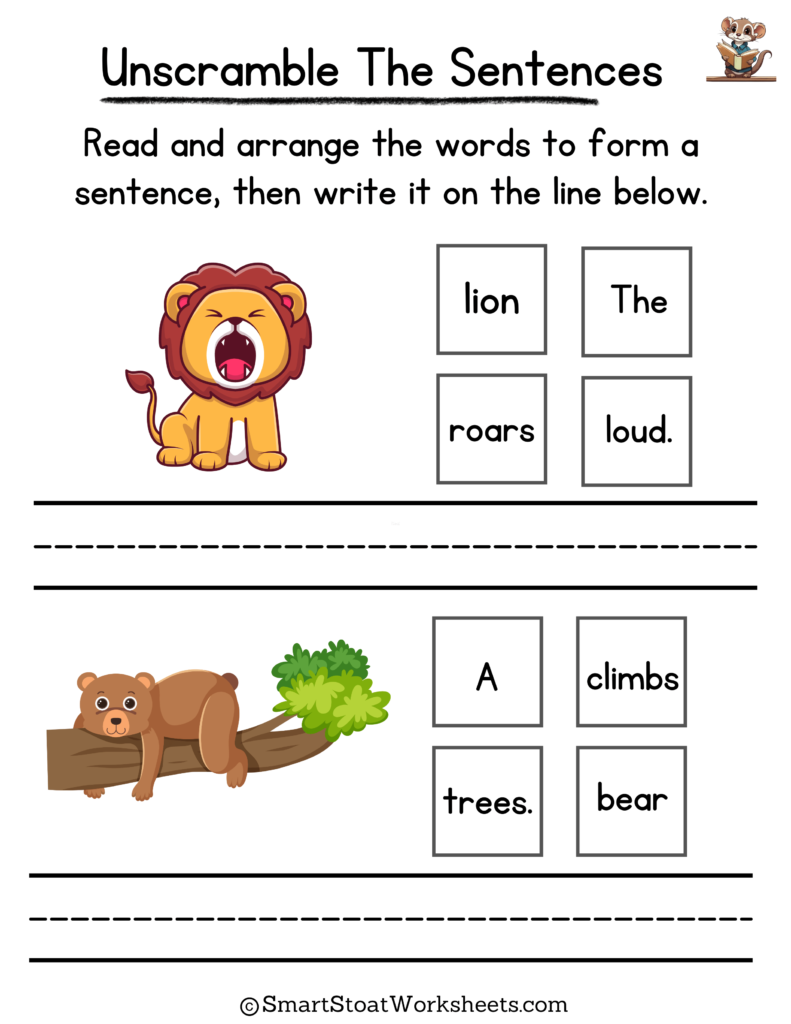 Unscramble Sentences Worksheets Kindergarten