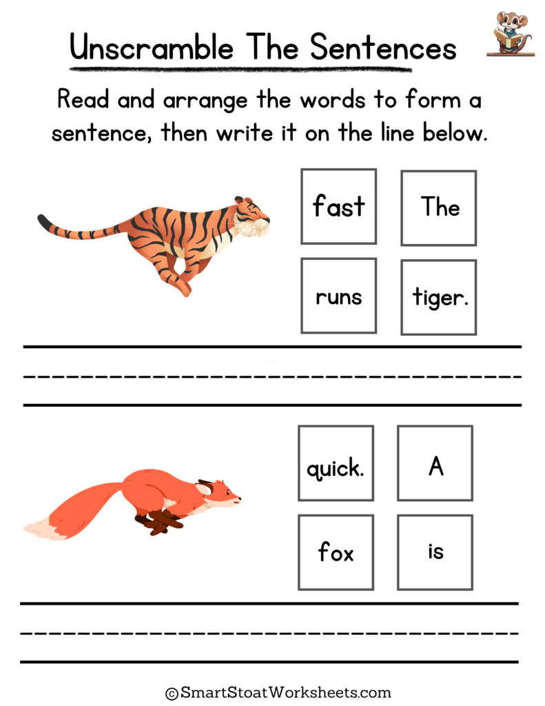 Unscramble Sentences Worksheets Kindergarten Free