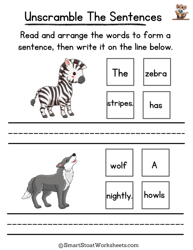 Unscramble Sentences Worksheets Kindergarten Printable