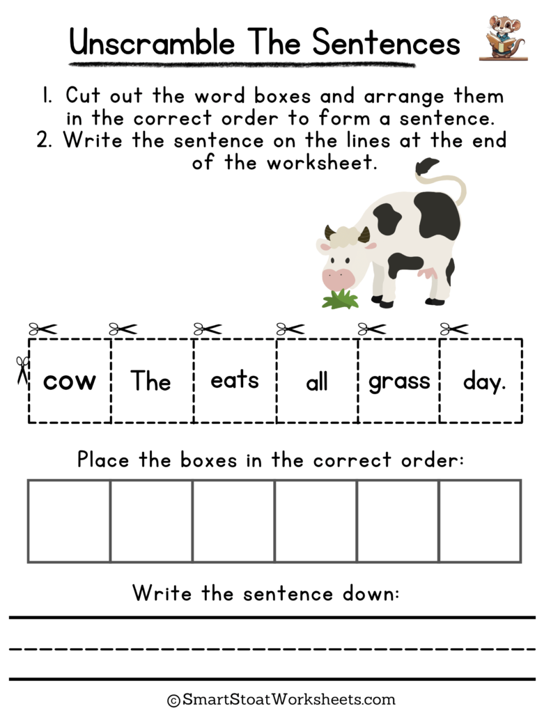 Unscramble The Sentences Worksheet Kindergarten