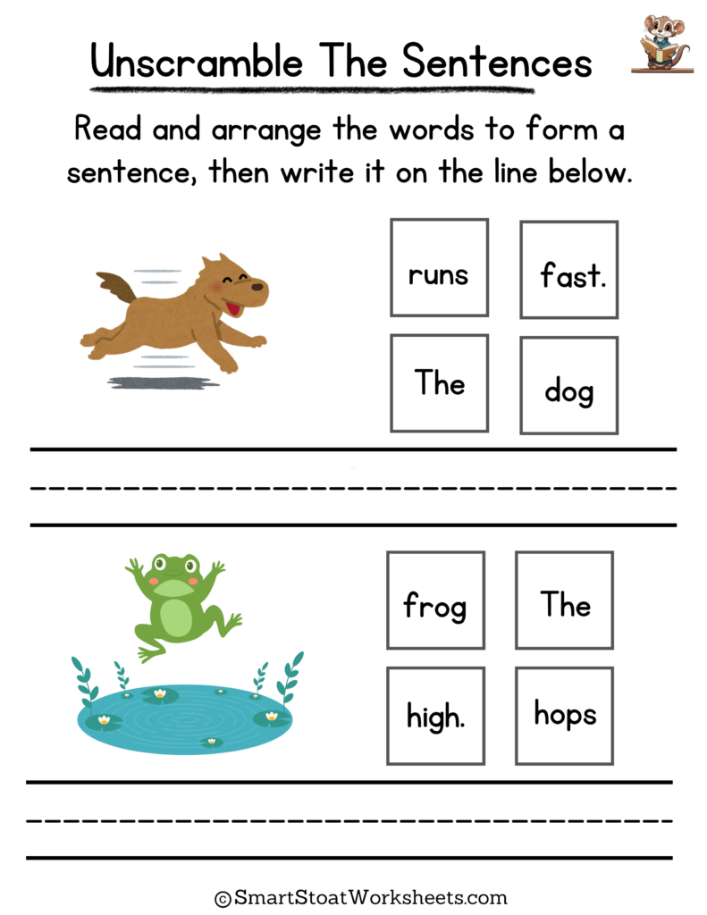 Unscramble The Sentences Worksheets Kindergarten