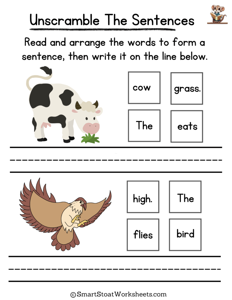 Unscramble The Sentences Worksheets Kindergarten Free