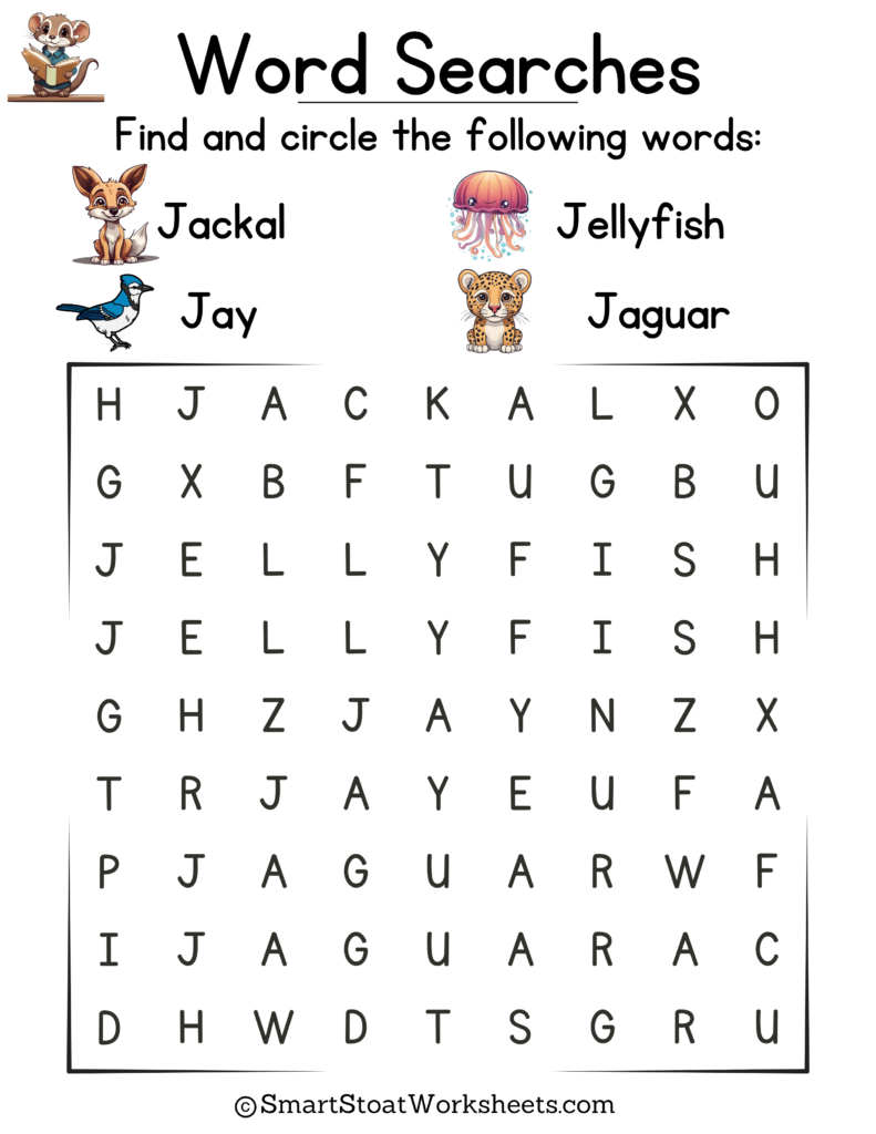 Word Searches For Kindergarten Letter j