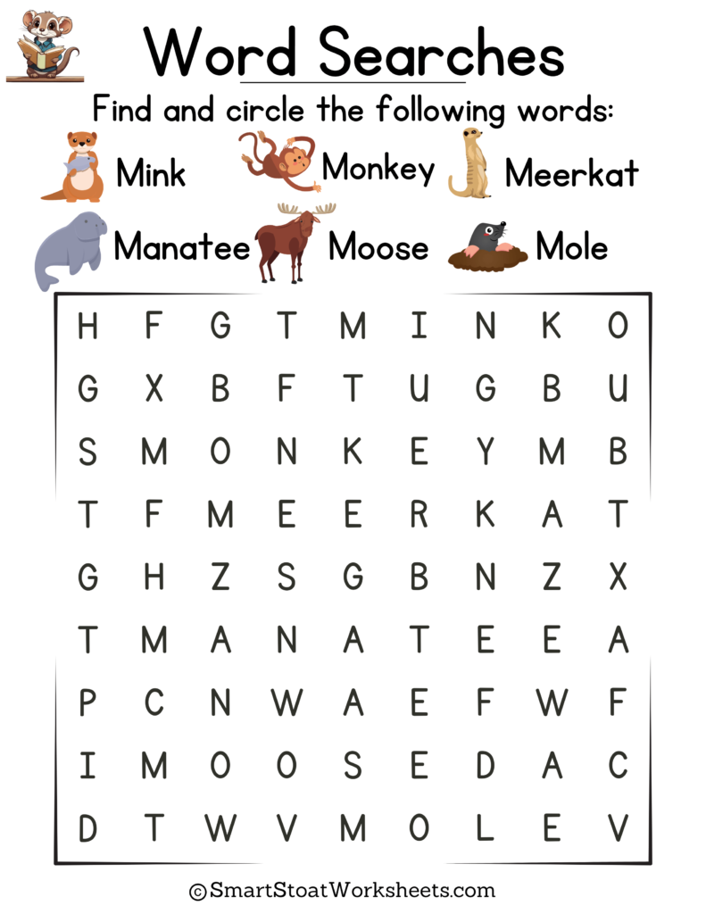 Word searches for kindergarten kids -letter m