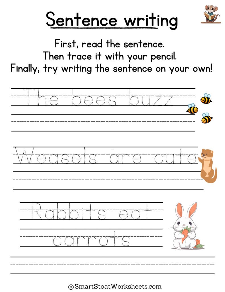 Writing Sentences Worksheet for Kindergarten