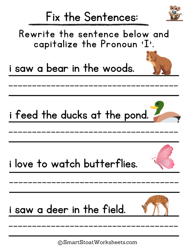 pronoun i worksheets