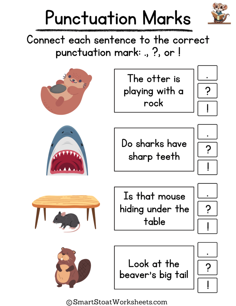 punctuation worksheets for kindergarten