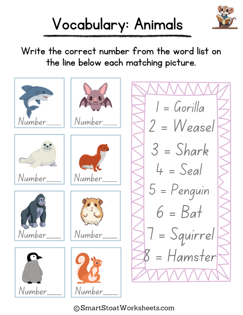 animal vocabulary kindergarten