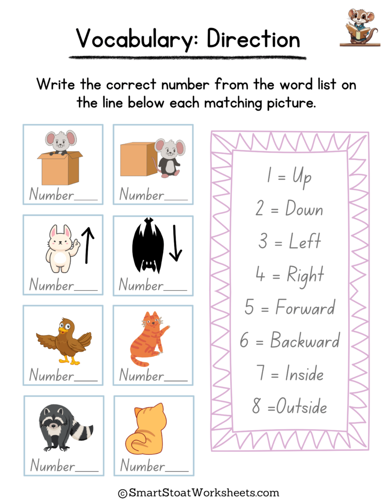 free direction worksheet for kindergarten kids