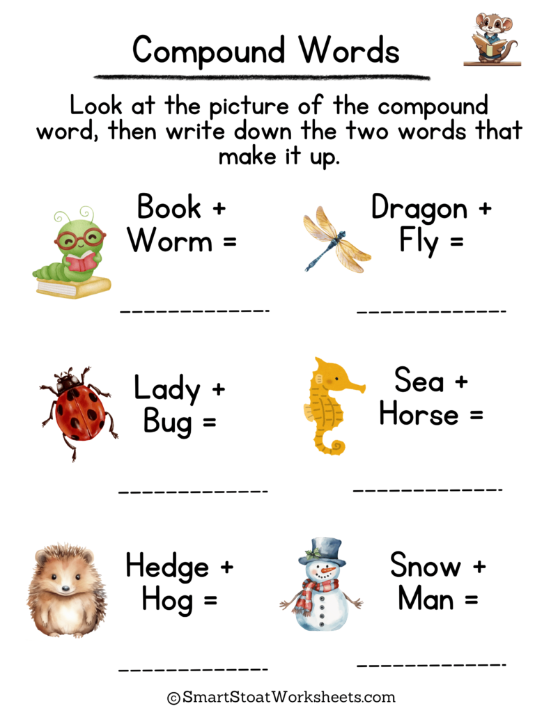 free compound words worksheet for kindergarten and preschool kids