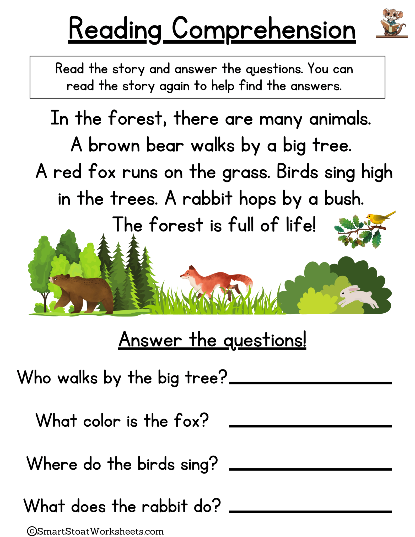 Kindergarten Reading Comprehension Sheets Printables 