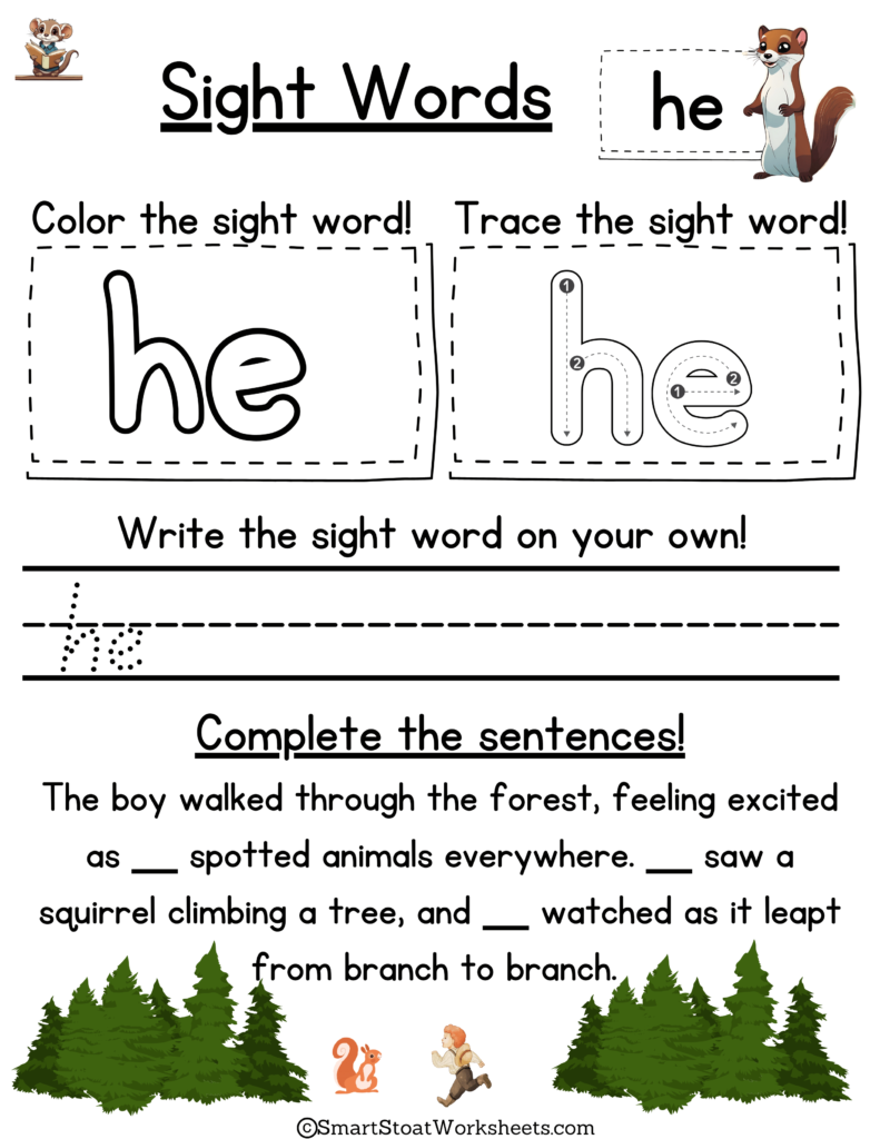 High Frequency Words Worksheet in Kindergarten