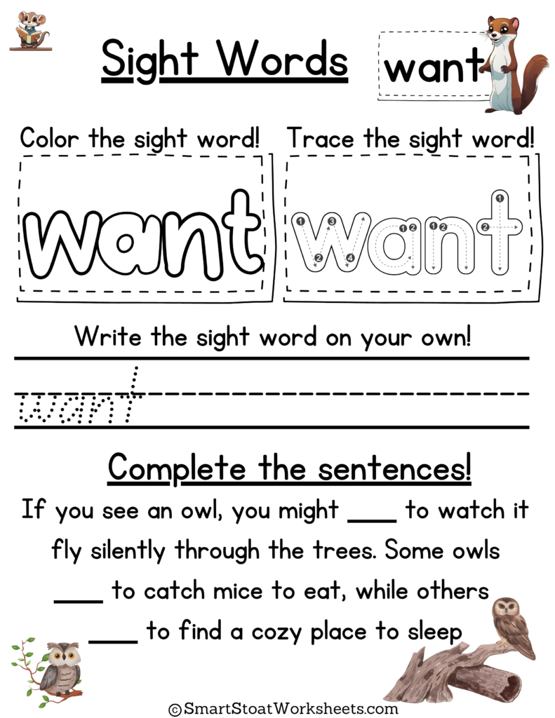 Kindergarten Sight Words Sheets