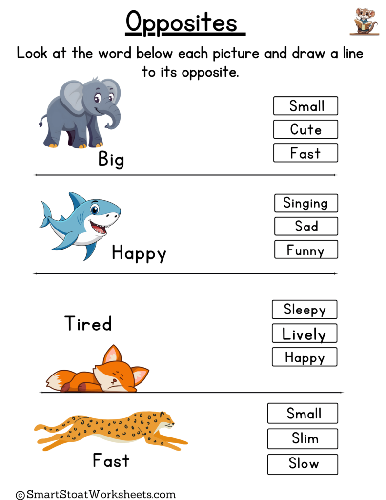 Download Opposites Worksheets for Kindergarten (PDF)