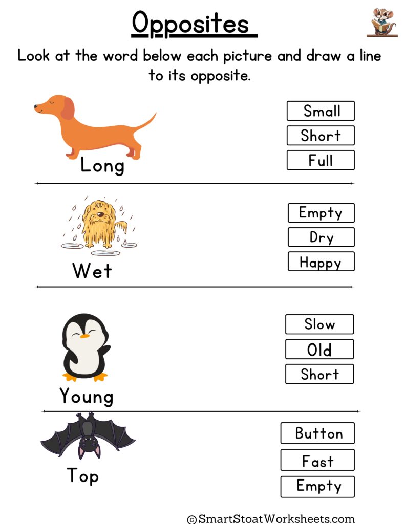 Download Opposites Worksheets for Kindergarten Kids (PDF)