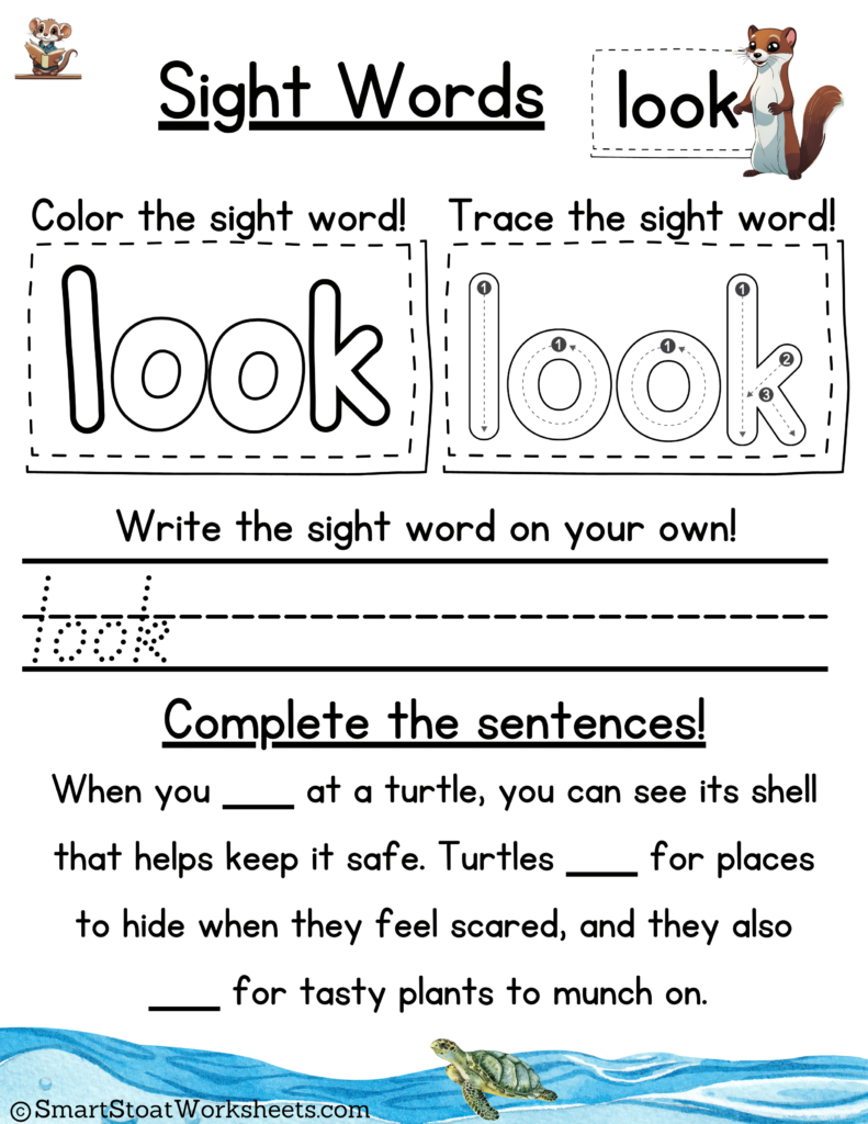 pre k sight words worksheet