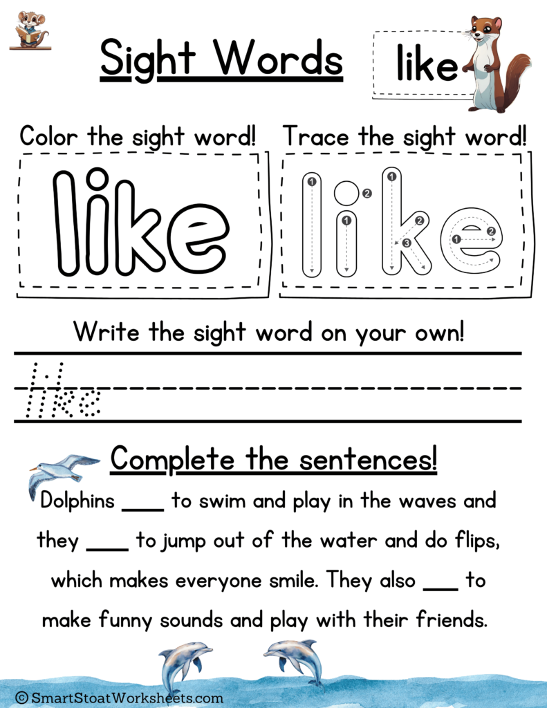 pre k sight words worksheet