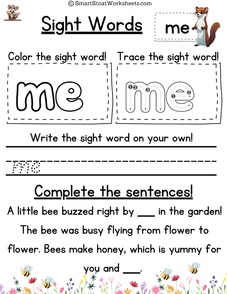 Pre-K Sight Words Worksheet