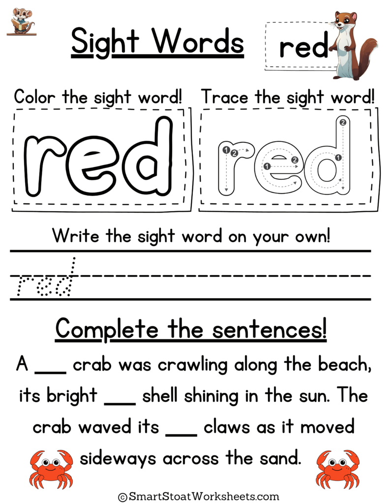 prek sight words worksheet