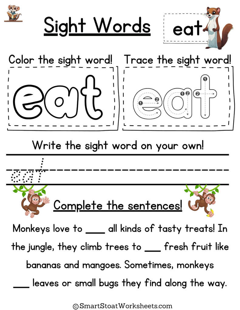 Sight Words Worksheet for preschool