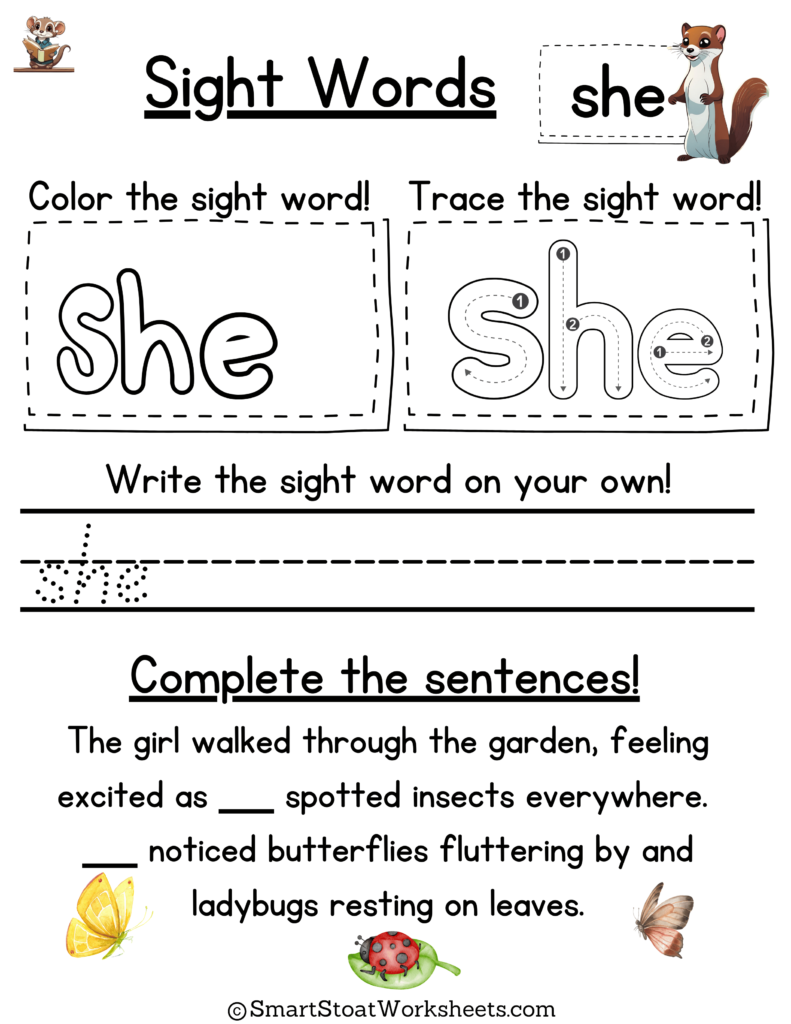 Sight Words Worksheets for Kindergarten