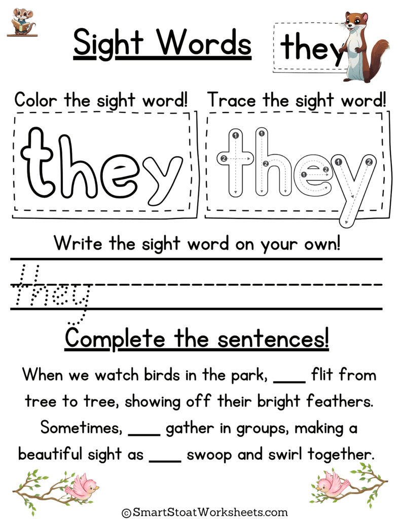 Sight Words Worksheet for Kindergarten