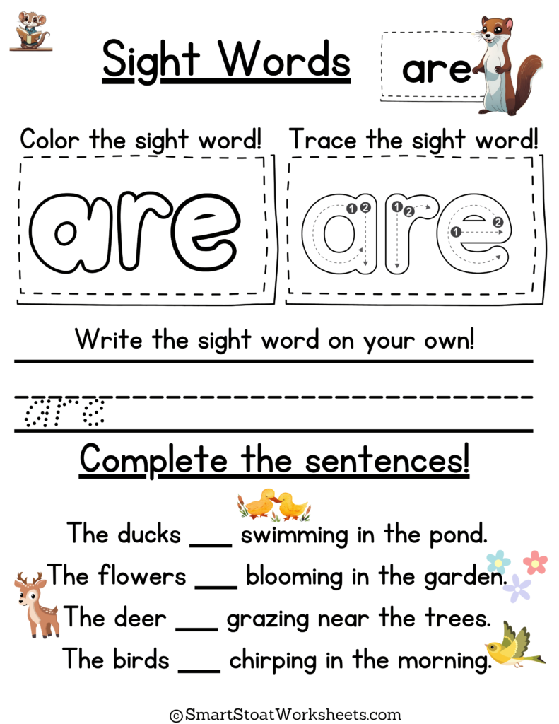 Sight Words Worksheet for Kindergarten