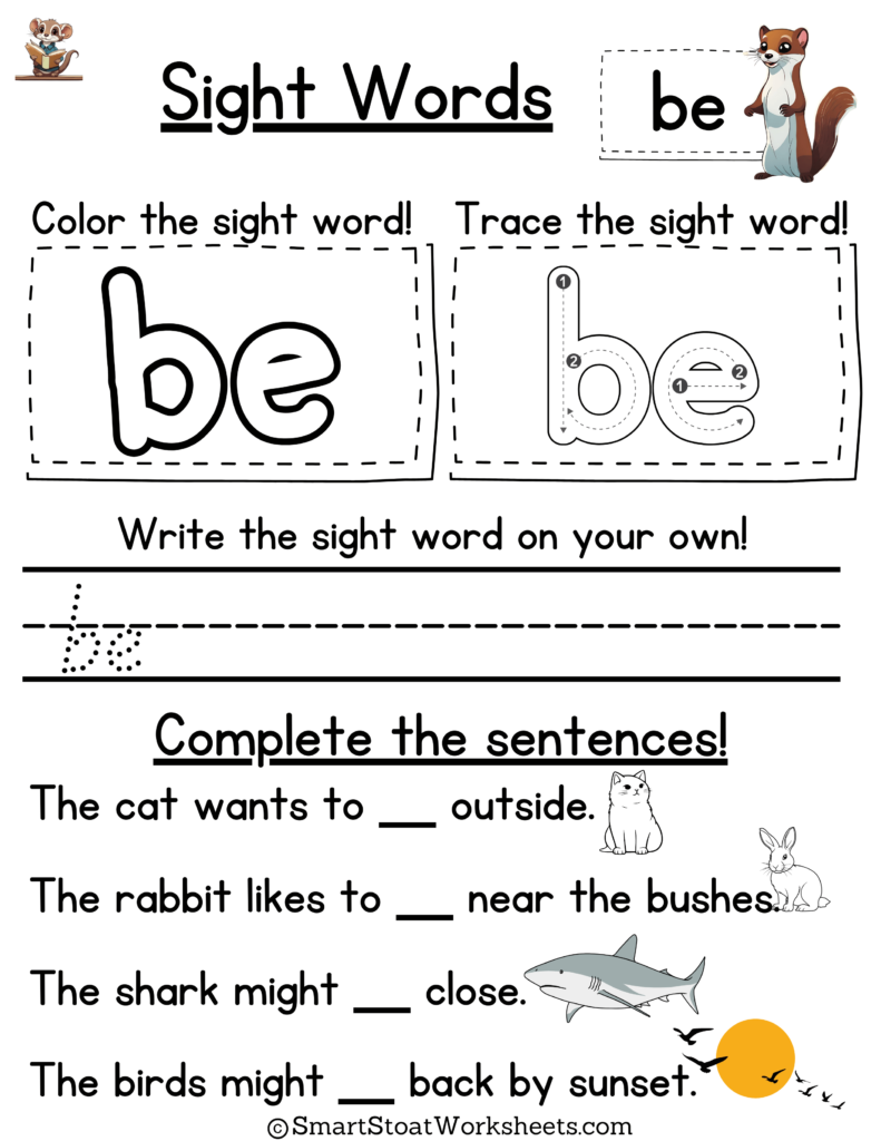 Sight Words Worksheet for Kindergarten PDF