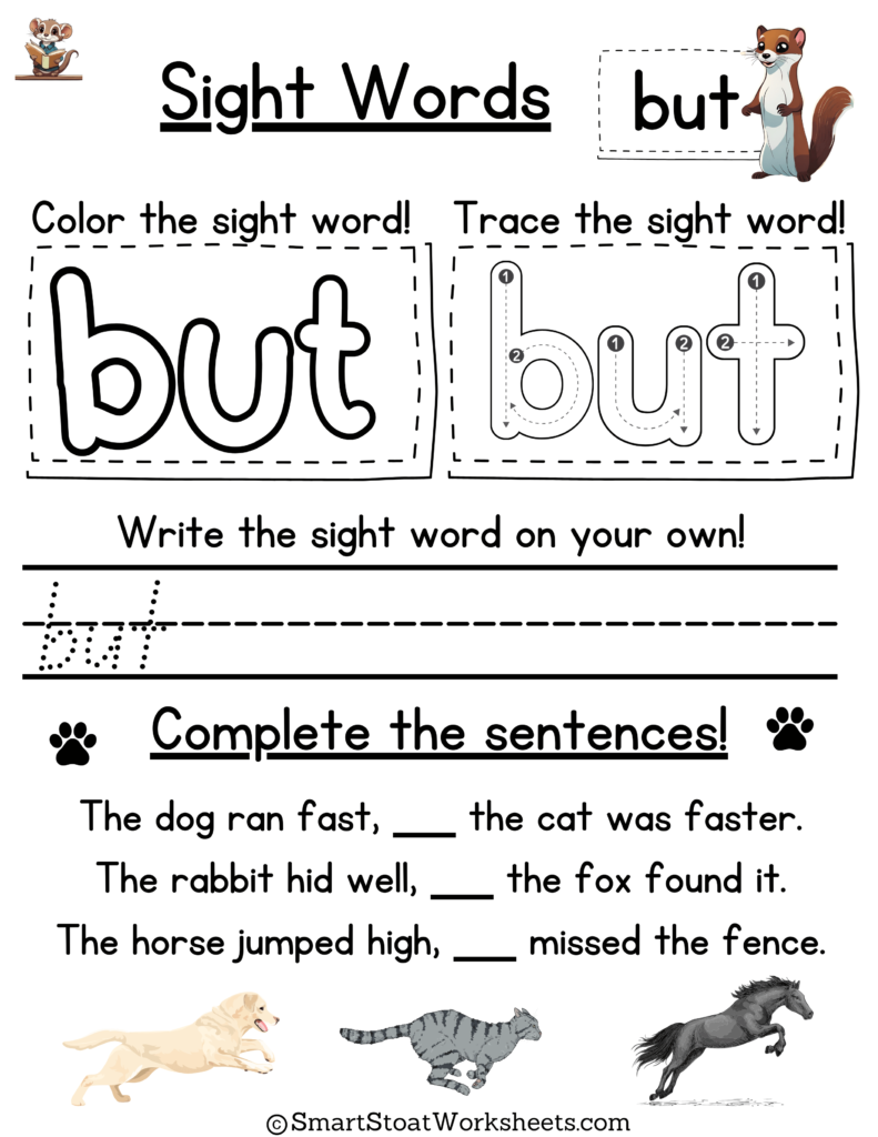 Sight Words Worksheet for Kindergarten