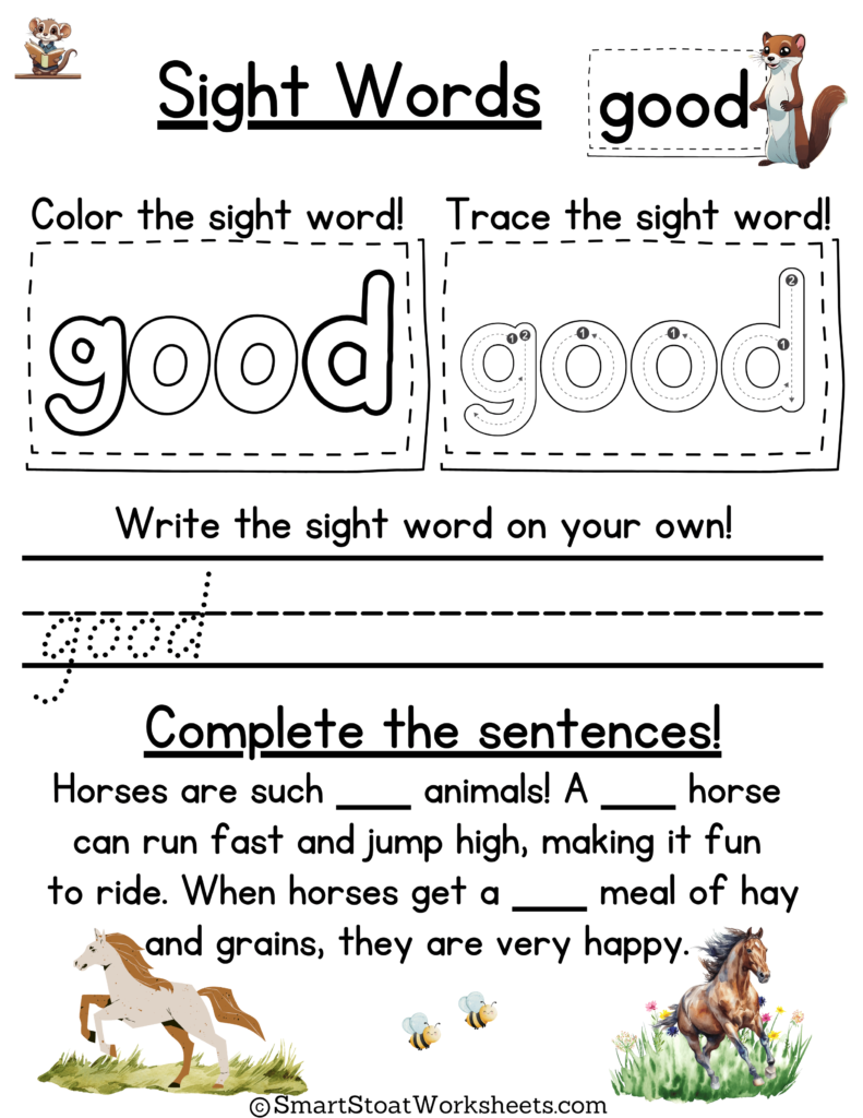 Sight Words Worksheet for Preschool