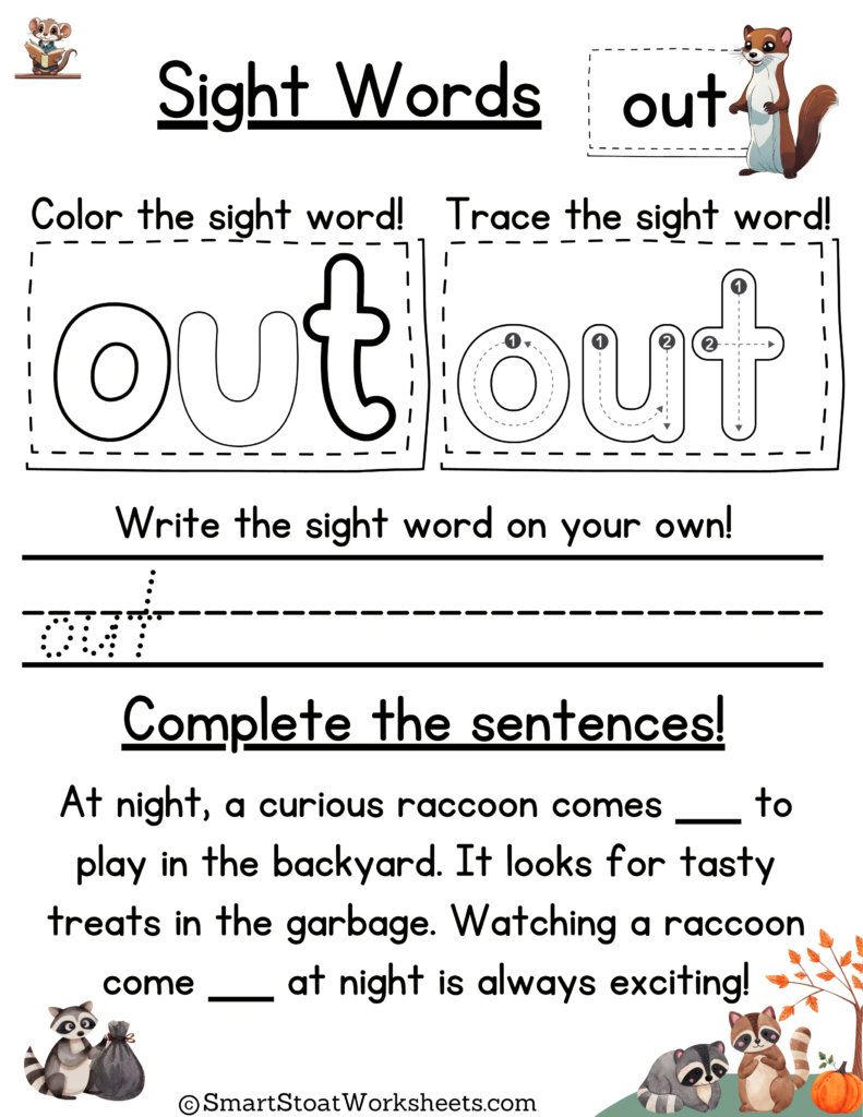 Sight Words Worksheet for Kindergarten