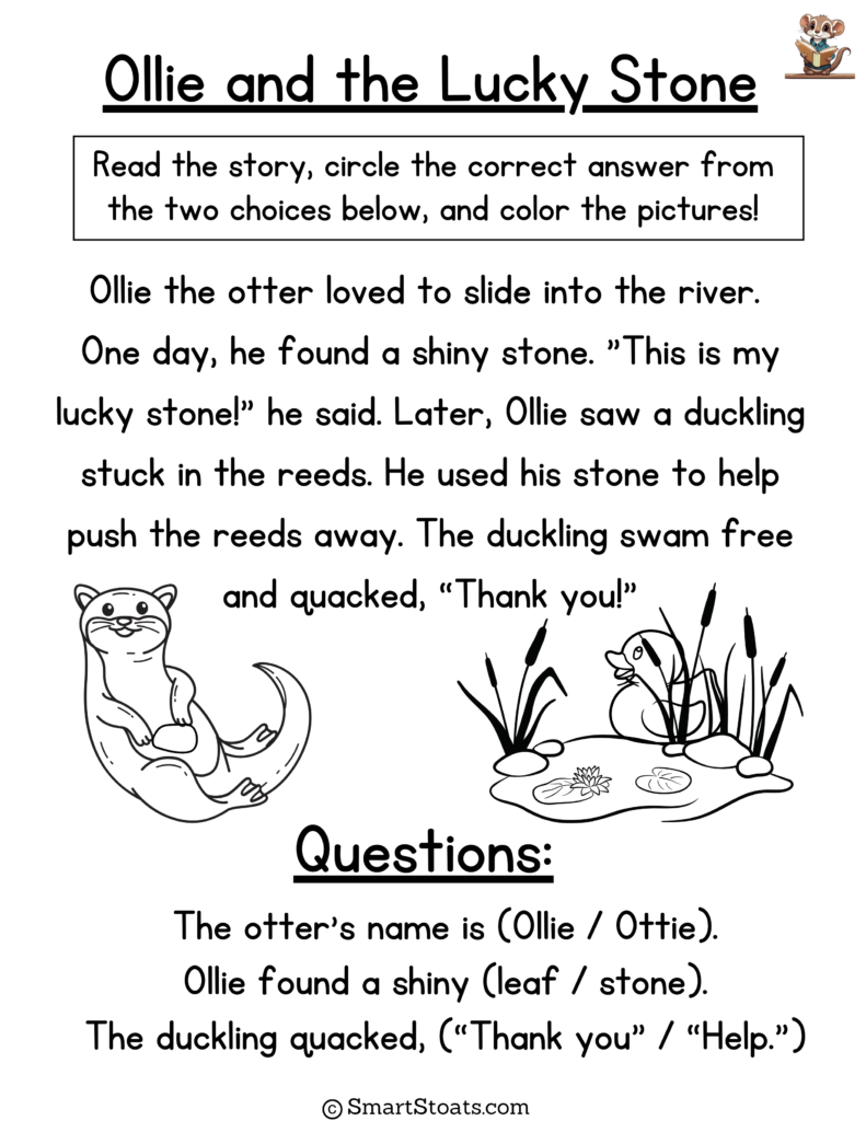 Printable short story for kindergarten kids, perfect to read for early beginner.