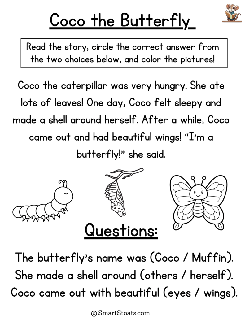 Printable short story for kindergarten kids, perfect for early beginner.