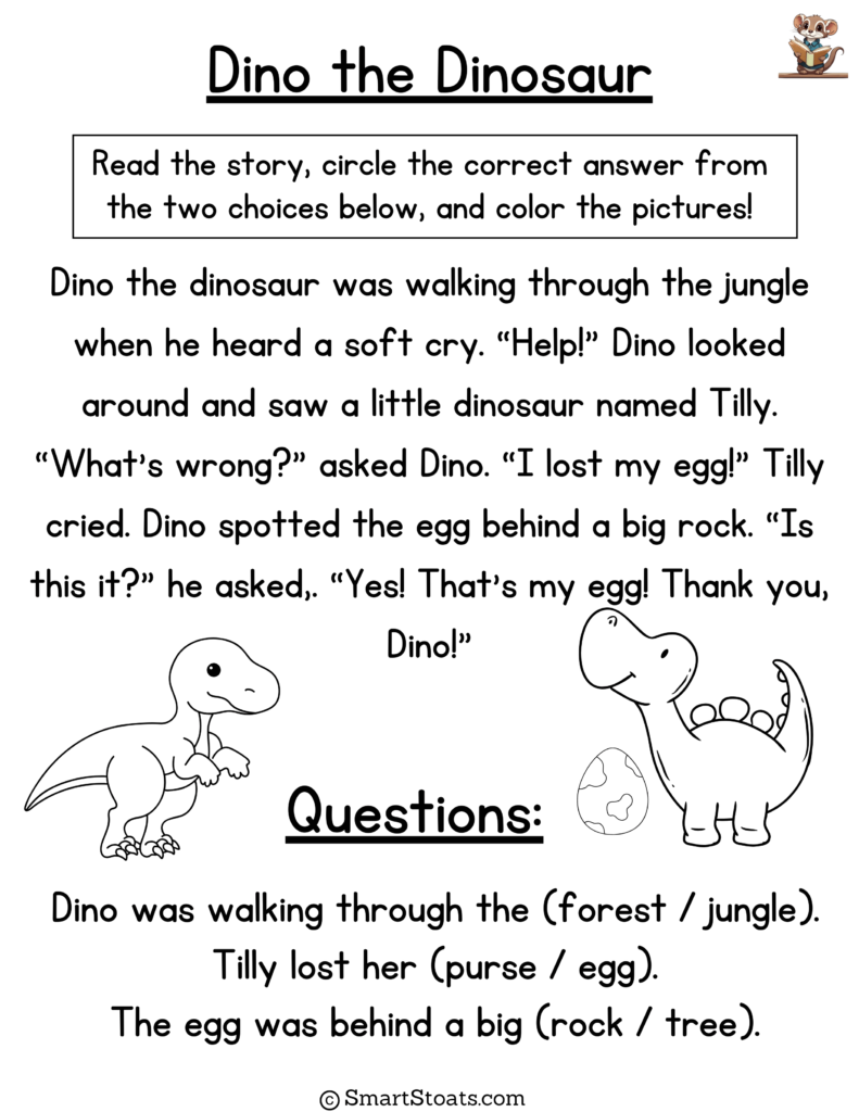 Printable short story for kindergarten kids, perfect for early beginner.