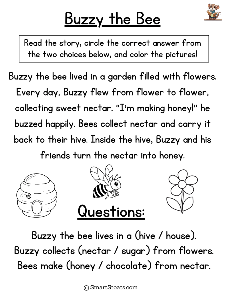 Printable short story for kindergarten kids, perfect to read aloud for early beginner.