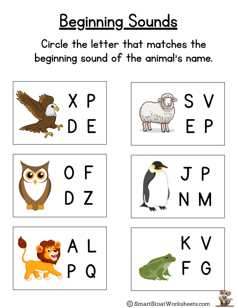 Beginning Sounds Worksheets for Kindergarten